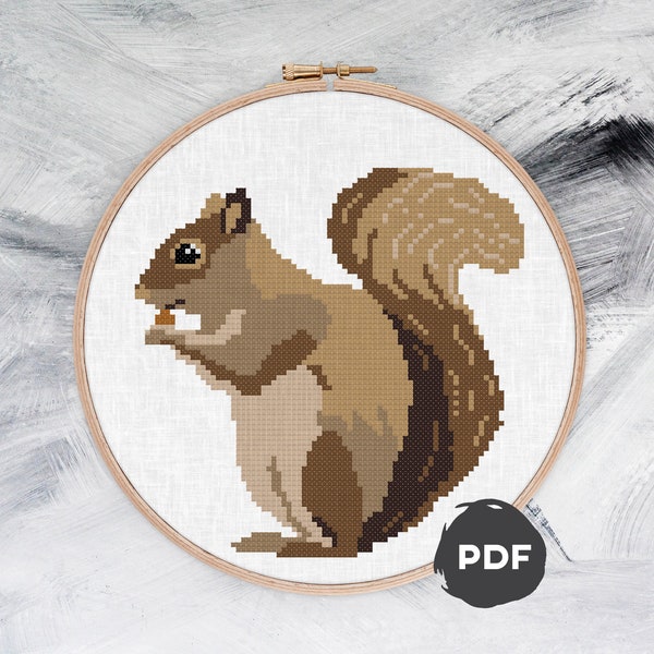 Pattern: Friendly squirrel. Simple modern cross stitch pdf pattern