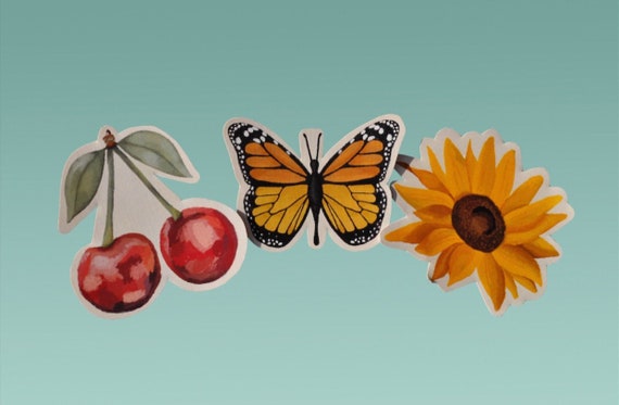 Sunflower Cherry And Butterfly Sticker Pack Laptop Sticker Etsy