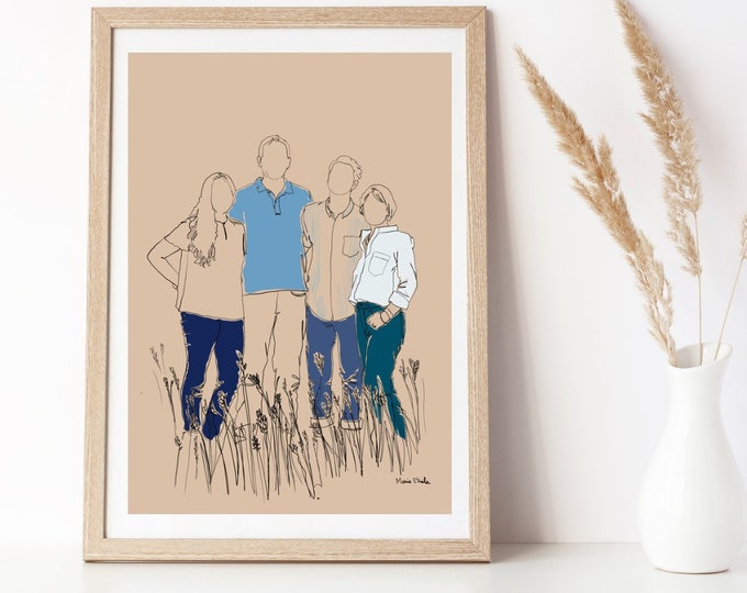Custom family illustration, Personalised Art Print from your photo, Personalised Family Portrait, Personalised Art from your Photo