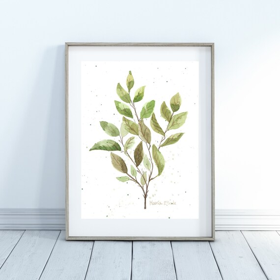 Green leaf watercolour, green leaves, art print, wall art, green watercolor art, plants decor, plants wall decor, plant wall art, art print