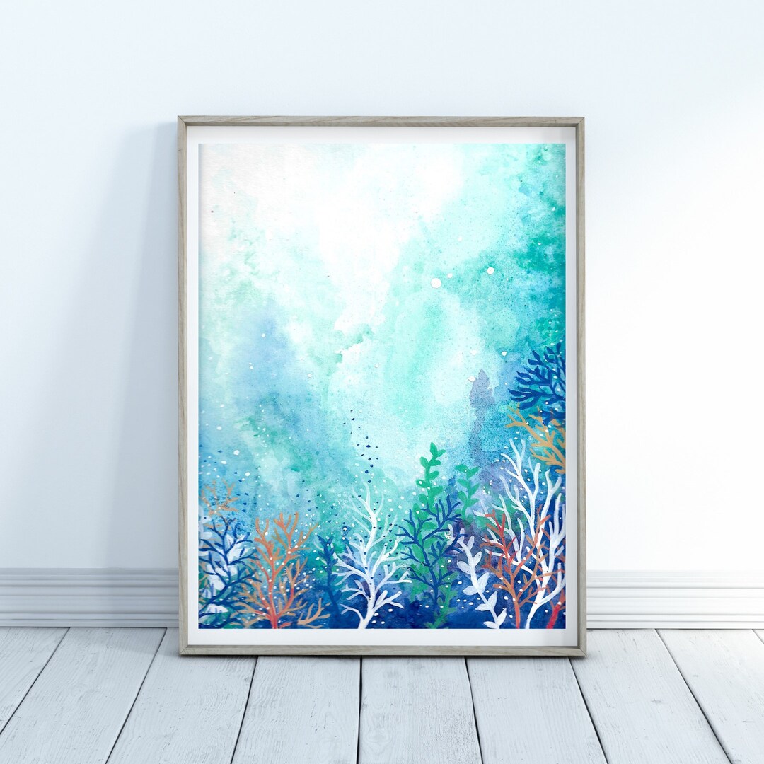 Coral Reef Digital Watercolor Painting, Coastal Decor, Watercolor Art, Coastal Decor, Bathroom