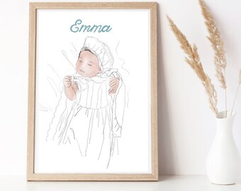 Custom Christening Card, Personalised Baptism Card, Naming Day, First Holly Communion Card, Custom Watercolor illustration from photo