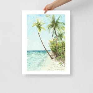 Tropical Beach Maldives Island Palm Trees Watercolour Print (III)