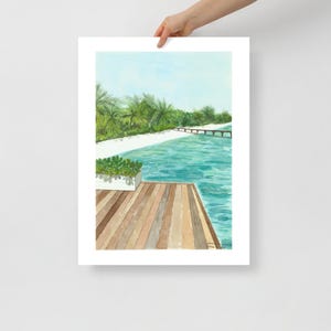 Tropical Beach Maldives Island Palm Trees Watercolour Print (I)