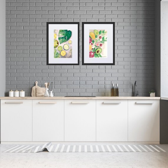 Framed - Monstera Leaf wall art, tropical leaf Art Print, lemon wall art, green leaf art print, green plant decor, kitchen decor