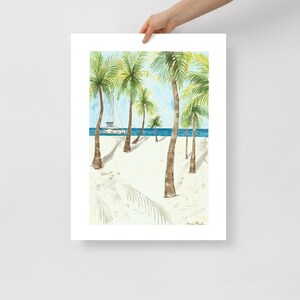Tropical Beach Maldives Island Palm Trees Watercolour Print (II)