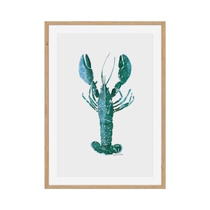 Blue Green Lobster Print, Lobster watercolour painting, kitchen wall art decor, beach house wall art