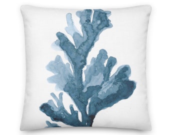 Nautical Beach house Pillow Case, blue seaweeds, blue corals for beach decor, double side print, different front and back prints