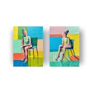 Contemporary Art, Cubist Woman Acrylic Painting set of 2 Canvas Prints (5 & 6), Cubist Painting, Modern Art, Cubism, Limited edition Prints