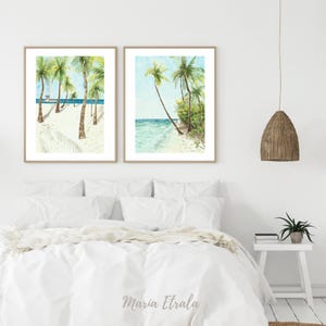 Set of 2 Tropical Beach Maldives Island Palm Trees Watercolour Prints (2 prints)