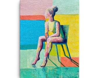 Woman Sitting Cubist Acrylic Painting Canvas Print, modern contemporary art, Limited edition of 10 prints