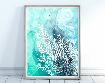 White Coral Reef (II) Watercolor Print, Coastal Wall Art, Beach Decor, Underwater Art, under the sea