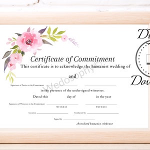 Verlobungsurkunde, Humanist Celebrant Ceremony Zertifikat Digital Download, Humanist Heiratsurkunde, Heiratsurkunde