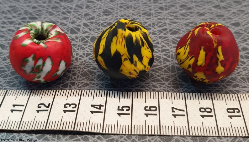 20x25 mm Three West Afrcan Ghana Upscaled Krobo glass bicone beads approx