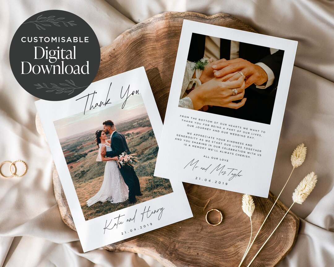 Minimalist Wedding Photo Thank You Card, Wedding Thank You Card Canva ...