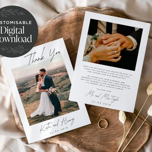 Minimalist Wedding Photo Thank You Card, Wedding Thank You Card Canva Template, Picture Thank You Card, Modern Wedding Thank You