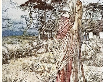 Vintage Arthur Rackham print: "Perdita", from Shakespeare's The Winter's Tale