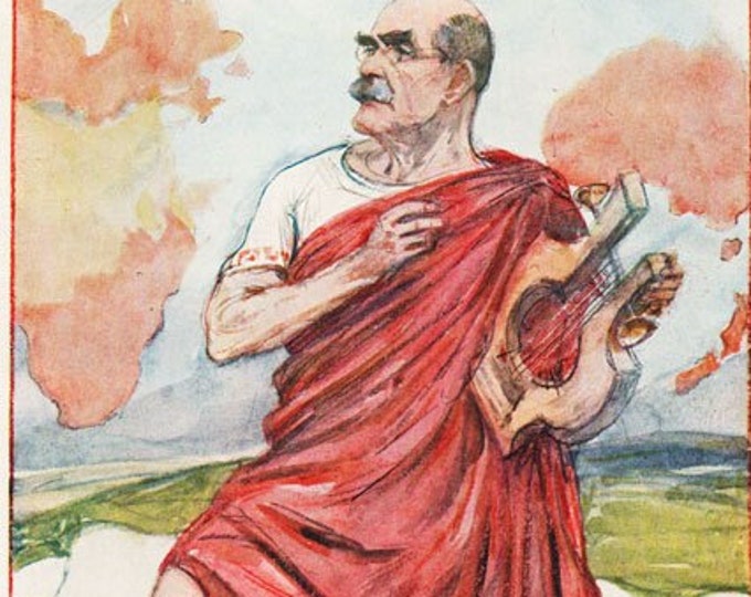 Vintage Punch cartoon of Rudyard Kipling, illustrated by L Raven-Hill