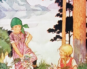 Vintage children's print, "Mountain Maidens"