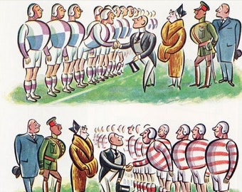 Vintage Punch cartoons, Rugby interest, 2 prints, illustrated by Douglas