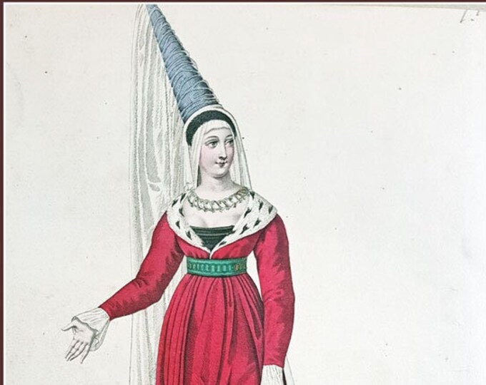 Hand-coloured aquatint of Euriante, Countess de Nevers