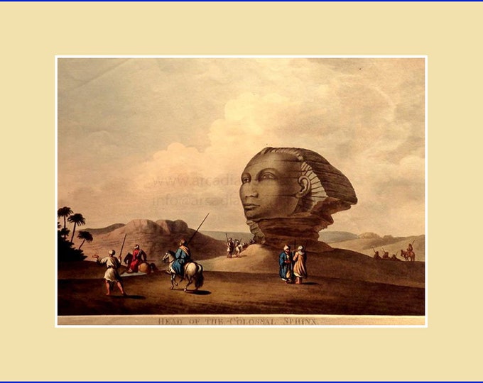 Head of the Colossal Sphinx, by Luigi Meyer; aquatint with original hand colouring