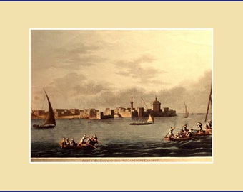 Fort and Harbour of Aboukir, Ancient Canopus, by Luigi Meyer; aquatint with original hand colouring