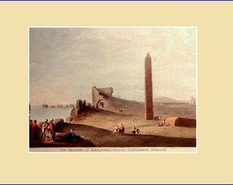 The Obelisks at Alexandria, called Cleopatra's Needles, by Luigi Meyer; aquatint with original hand colouring