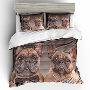 Zestaw poszewek na kołdrę 3D French Bulldog, Brązowa poszewka na kołdrę, Zestaw pościeli z motywem kreskówek, Poszewka na kołdrę Dogs, Pościel Animal Queen, Pościel Bulldog King