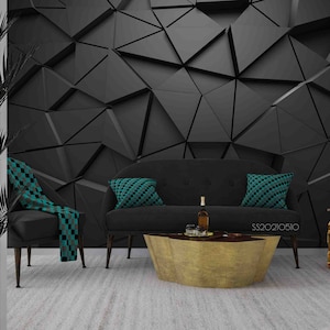 3D Geometric Triangle Black Wallpaper, Peel and Stick Wall Mural