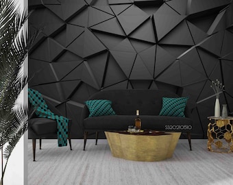 Geometrisches Dreieck 3D Schwarze Tapete, Schälen und Aufkleben Wandbild