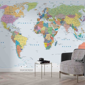 Papel tapiz de mapa del mundo 3D, papel tapiz extraíble, Mural de pared para pelar y pegar, decoración de pared para sala de juegos, r