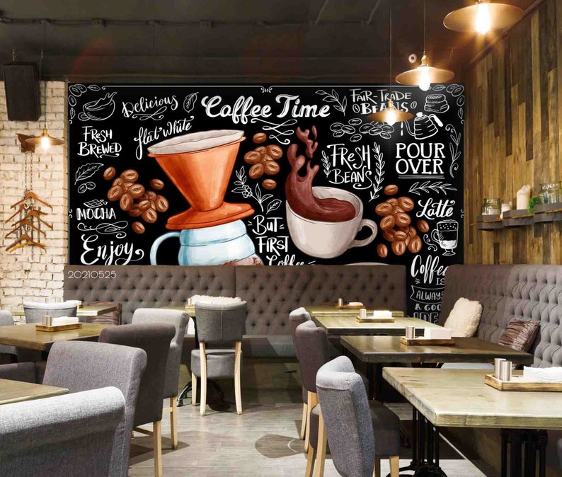 Coffee Beans 3D Wallpaper, Blackboard Wall Art, Peel and Stick Mural - Etsy