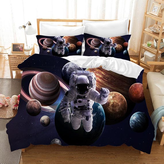 3D宇宙飛行士寝具セット、宇宙布団カバー、惑星キルト - Etsy 日本