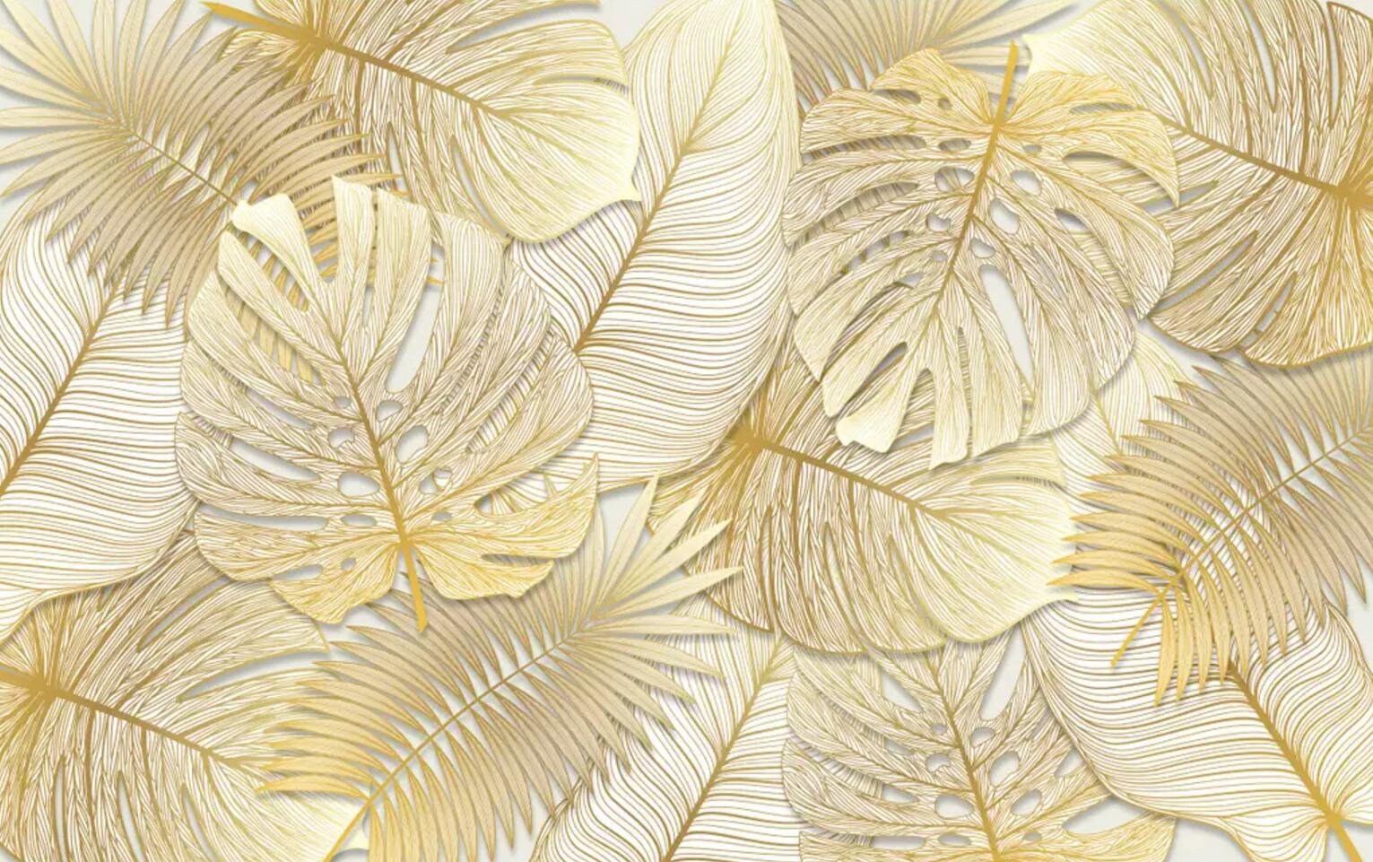 3D Gold Details Palm leaf Wallpaper Removable Self Adhesive Etsy