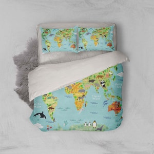 3D Weltkarte Bettwäsche Set, Cartoon Quilt Cover, Tiere Bettwäsche Set, Pflanzen Doona Bezug, Sea Twin Bettwäsche, Kinder Bettwäsche Set