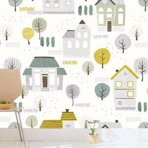 3D House Wallpaper, Trees Wall Mural, Cartoon Wall Decor, Kids Wall Art, Peel and Stick, Removable Wallpaper, Wall Sticker