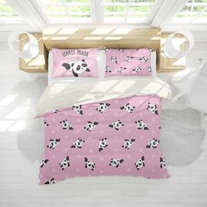 Juego de fundas de edredón con diseño de panda en 3D, funda de edredón con dibujos animados, juego de cama con estampado, funda de edredón blanca, ropa de cama rosa para dos personas, ropa de cama negra