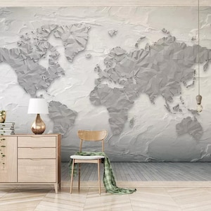 3D-Weltkarten-Tapete, graues Wandbild, einfache Wanddekoration, abstrakte Wandkunst, abziehen und aufkleben, abnehmbare Tapete, Wandaufkleber