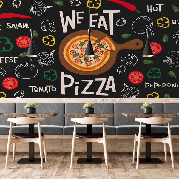 3D We Eat Pizza Wallpaper-Nursery Wllpaper Removable Wallpaper-Peel and stick Wall Mural,Playroom Wallpaper Wall decor 773