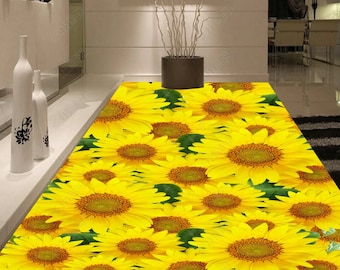 3D Sunflower Floral, Vinyl Floor Mural, Self-adhesive Vinyl,Floor Art,  Bathroom Floor, Kitchen Floor, Epoxy Floor, 3D Print, 3D Visually