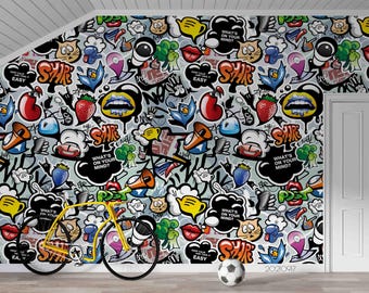 Colorful Graffiti Wall Mural – Peel and Stick Wallpaper