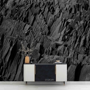 Carta da parati con struttura rocciosa 3D, murale nero, decorazione della parete in pietra, arte della parete vecchia, sbucciare e incollare, carta da parati rimovibile, adesivo da parete