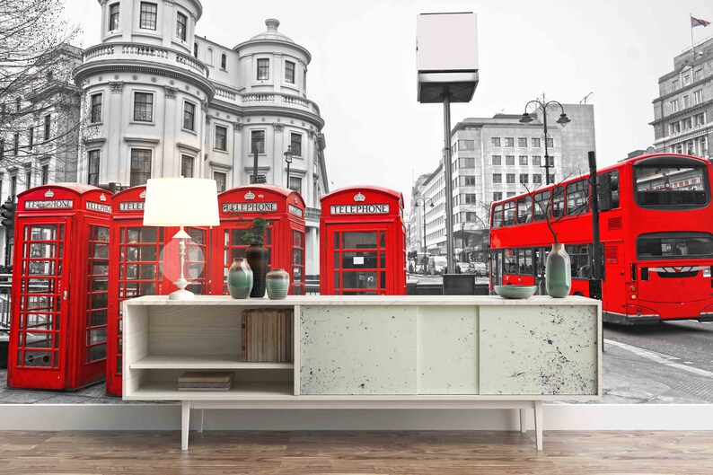 3D London Street Wallpaper Bus Wall Mural Phone Booth Wall Etsy Australia
