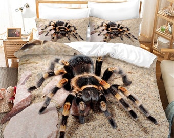 3D Spider Duvet Covers Set, Desert Quilt Cover, Giant Bedding Set, Tarantula Doona Cover, Animal Queen Bedding, Black King Bedding