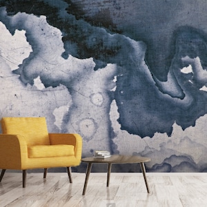 3D-Kartentextur-Tapete, Tintenwandbild, dunkelblaue Wanddekoration, abstrakte Wandkunst, abziehen und aufkleben, abnehmbare Tapete, Wandaufkleber