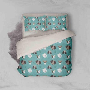 3D Dog Duvet Covers Set, Puppy Quilt Cover, Footprint Bedding Set, Cartoon Doona Cover, Pattern Twin Bedding, Green Bedding