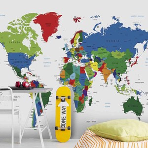 Weltkarte Wandbild - 3D bunte einfache Tapete, zum Abziehen und Aufkleben, Wandkunst für Wohnzimmer, Schlafzimmer, Büro