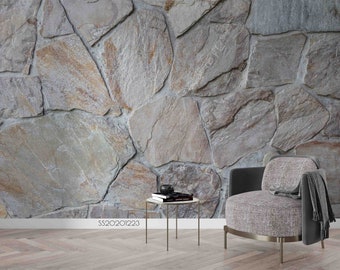 3D Stone Texture Wallpaper, Grey Rock Wall Mural, Peel and Stick