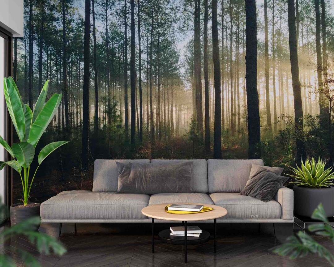 Green Forest Landscape Wallpaper Mural, Peel and Stick - Etsy